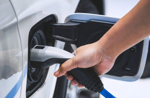 A charging station for a car being used near Anderson, IN