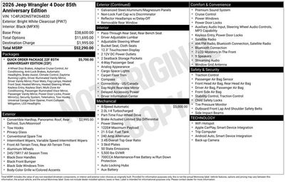2026 Jeep Wrangler 85th Anniversary 4 Door 4x4