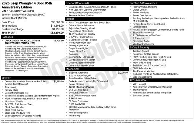 2026 Jeep Wrangler 85th Anniversary 4 Door 4x4
